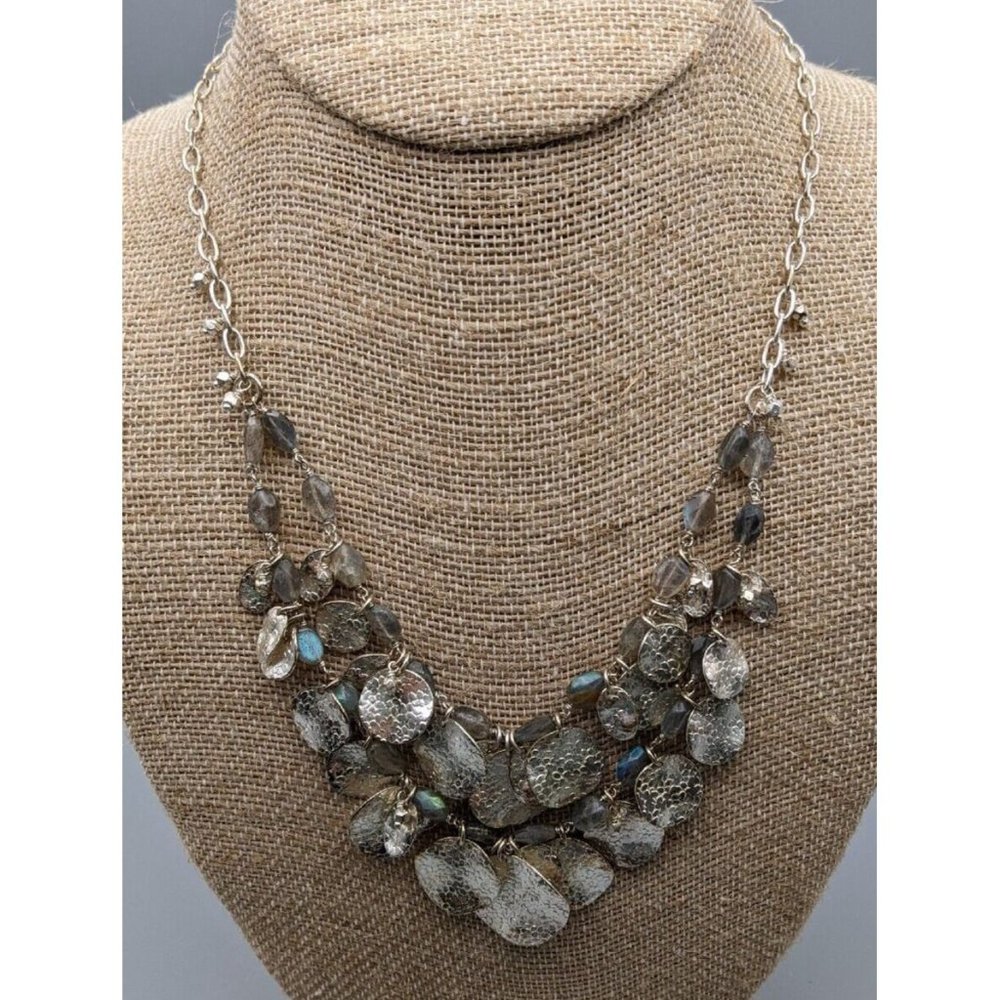 Stella & Dot Calypso Coin Necklace - Semi-Precious Labradorite Stones 20"